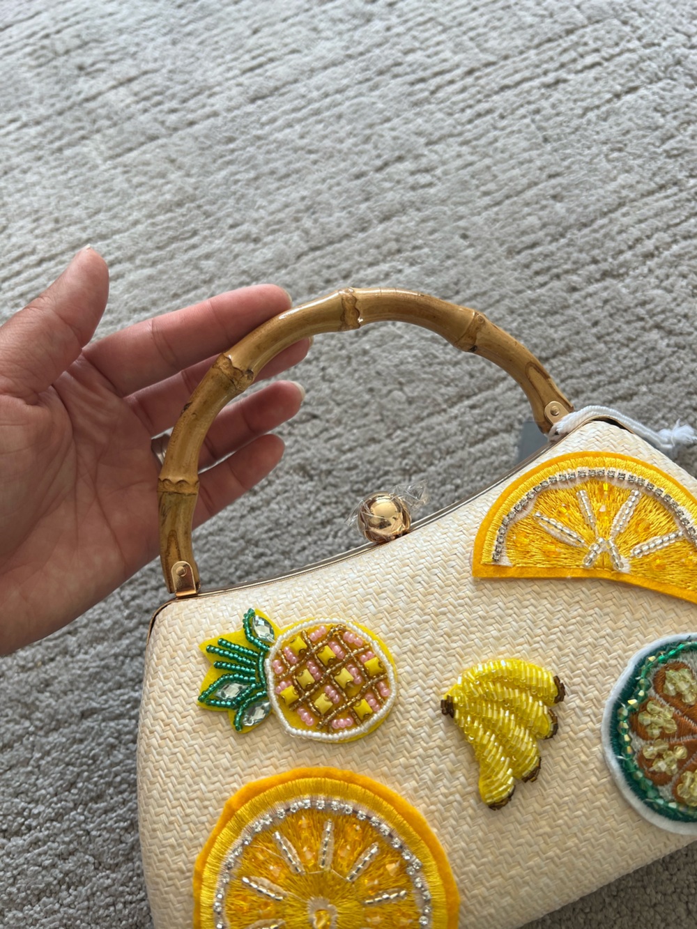 Haute Hippie Straw Top-Handle Bag with Yellow Fruit Appliqués - Picture 11 of 15